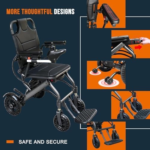 Ultra Lightweight Foldable Electric Wheelchair for Adults, 13 kg Portable Power Chair, 19 km Range