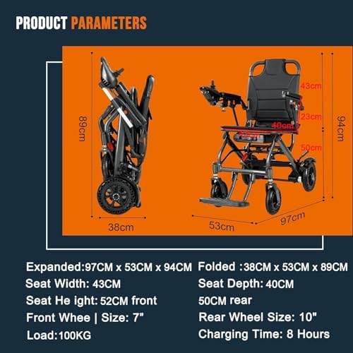 Ultra Lightweight Foldable Electric Wheelchair for Adults, 13 kg Portable Power Chair, 19 km Range