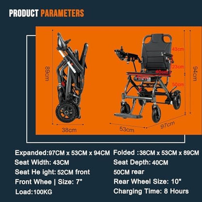 Ultra Lightweight Foldable Electric Wheelchair for Adults, 13 kg Portable Power Chair, 19 km Range