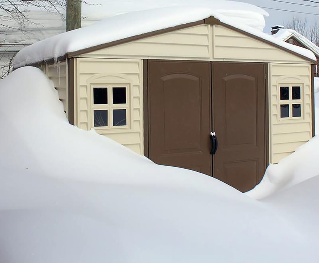 10 x 8 ft Outdoor Plastic Garden Storage Shed with Double Doors, Windows & Metal Foundation Kit