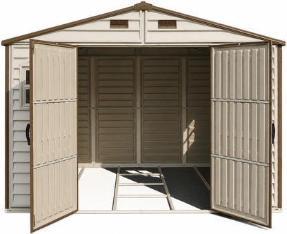 10 x 8 ft Outdoor Plastic Garden Storage Shed with Double Doors, Windows & Metal Foundation Kit