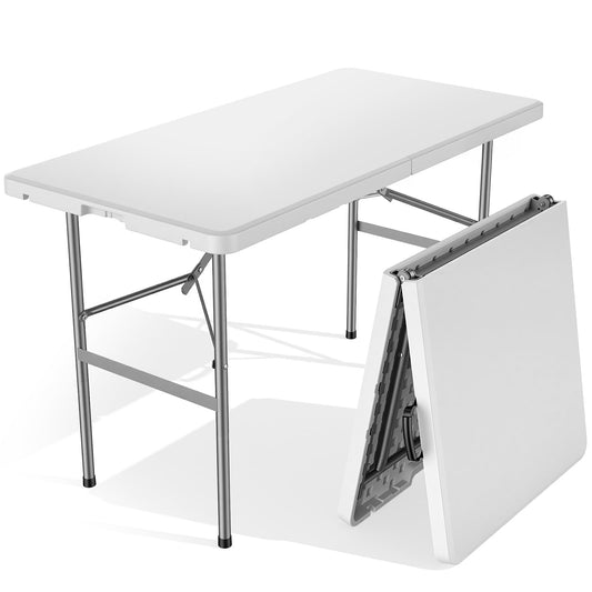 Sweetcrispy 4 FT Folding Picnic Table with Carrying Handle Basic White