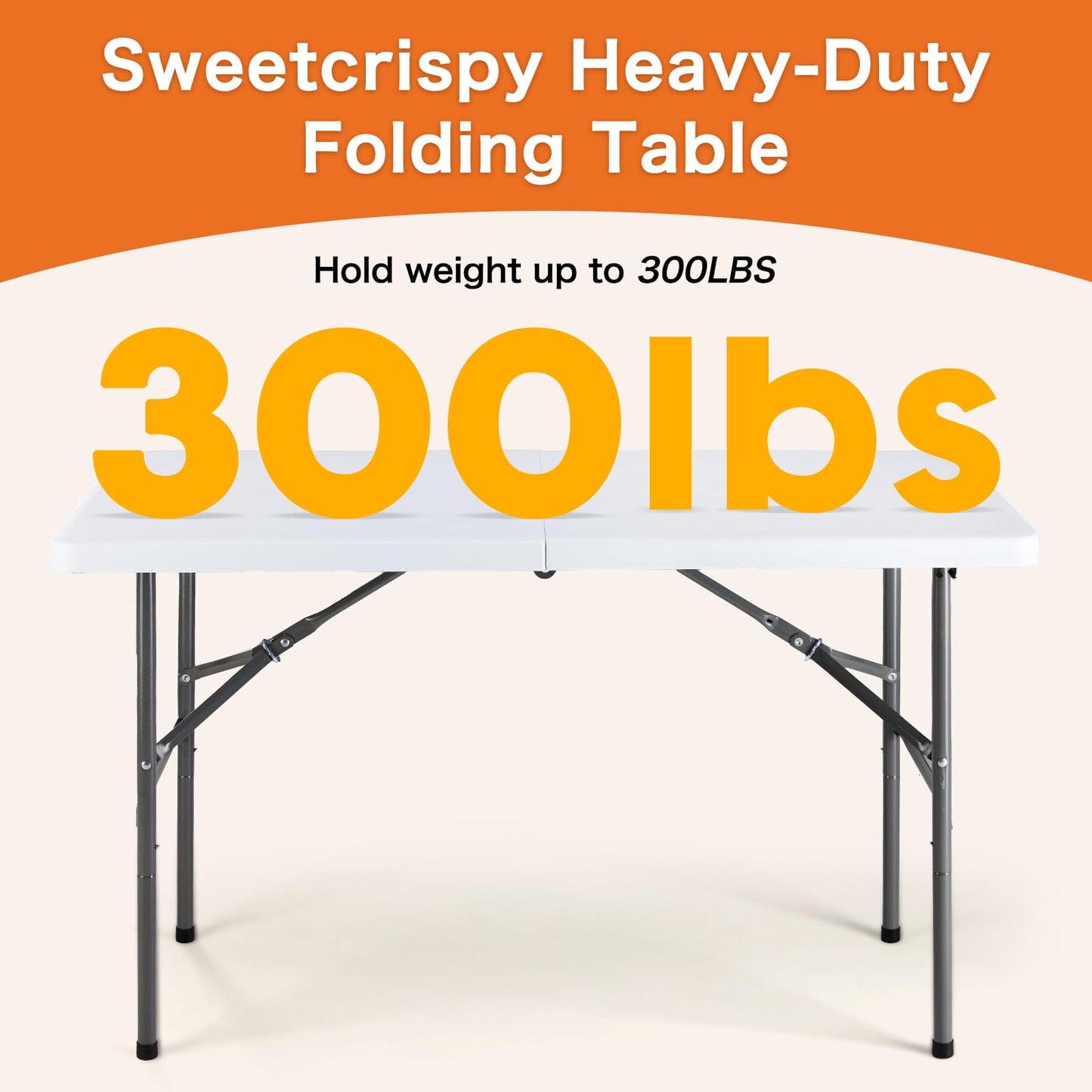 Sweetcrispy 4 FT Folding Picnic Table with Carrying Handle Basic White