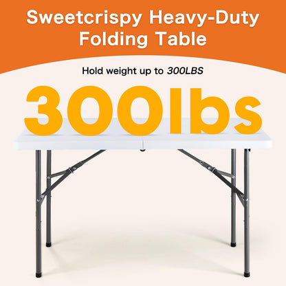 Sweetcrispy 4 FT Folding Picnic Table with Carrying Handle Basic White