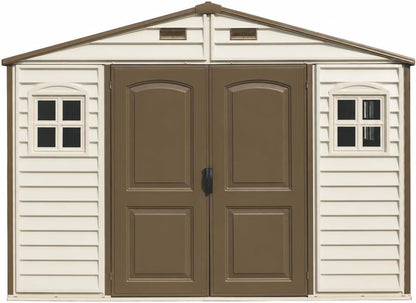 10 x 8 ft Outdoor Plastic Garden Storage Shed with Double Doors, Windows & Metal Foundation Kit