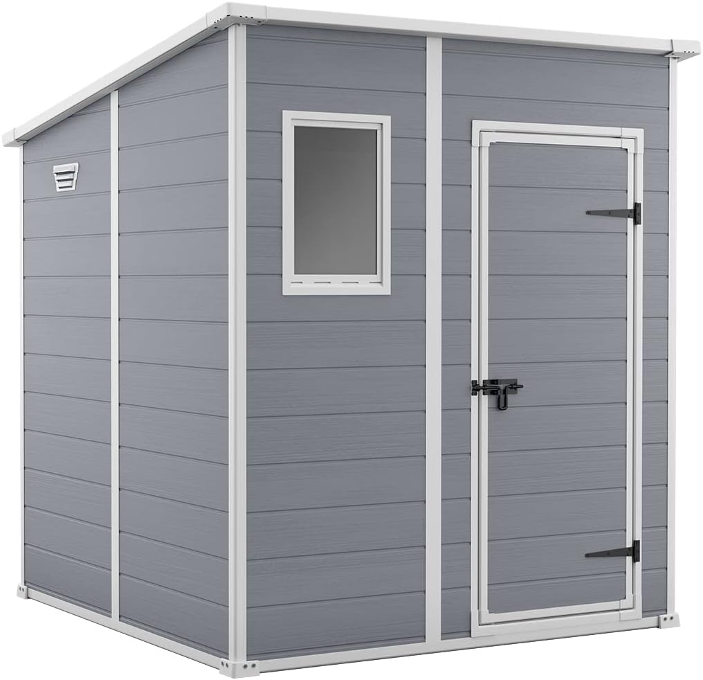 6 x 6 ft Outdoor Garden Storage Shed with Single Door, Window & Heavy-Duty Floor Panel
