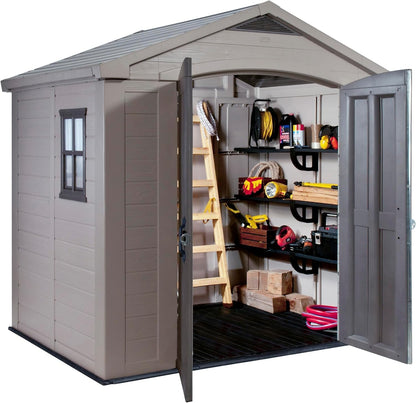 8 x 6 ft Outdoor Garden Storage Shed with Double Doors, Skylight, Window & Heavy-Duty Floor Panel