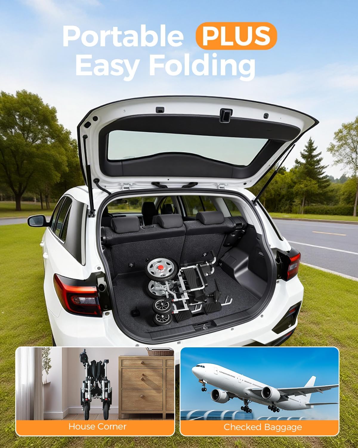 Lightweight Foldable Electric Wheelchair for Adults, 25+ Mile Travel Range, Portable Power Chair, Durable Alloy Frame