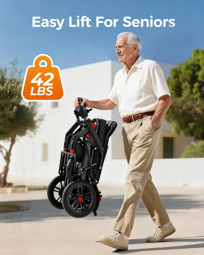 Lightweight Foldable Electric Wheelchair for Adults, 15.5 Mile Range, Dual 250W Motors, Removable 15Ah Battery