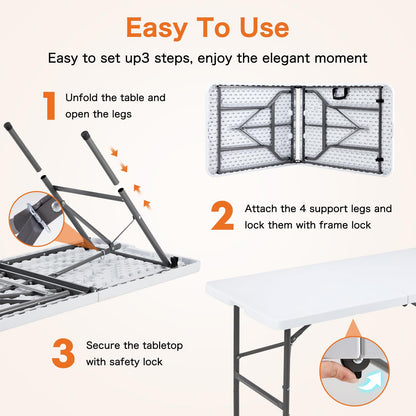 Sweetcrispy 4 FT Folding Picnic Table with Carrying Handle Basic White