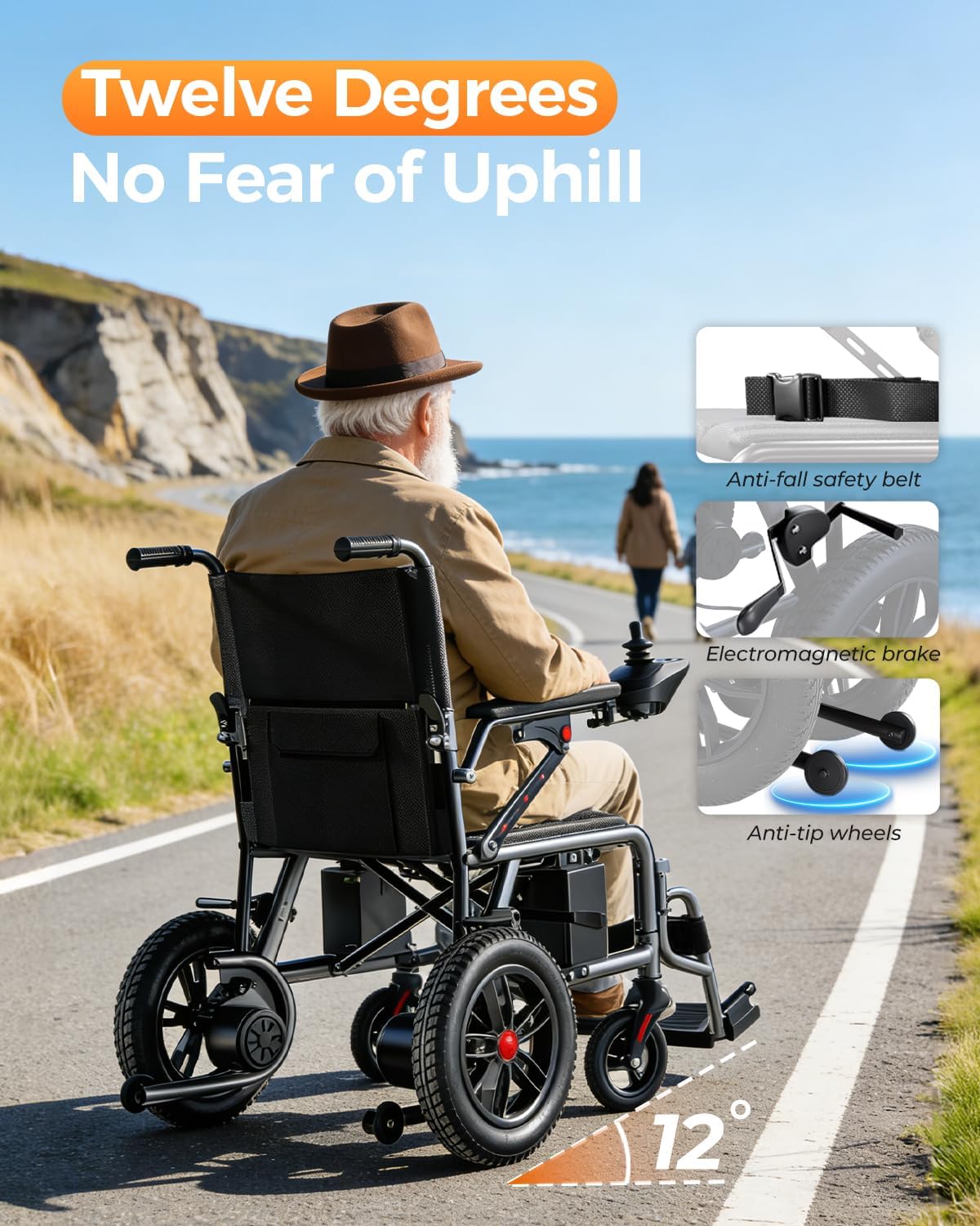 Lightweight Foldable Electric Wheelchair for Adults, 15 Mile Travel Range, Portable Power Chair with Joystick Control