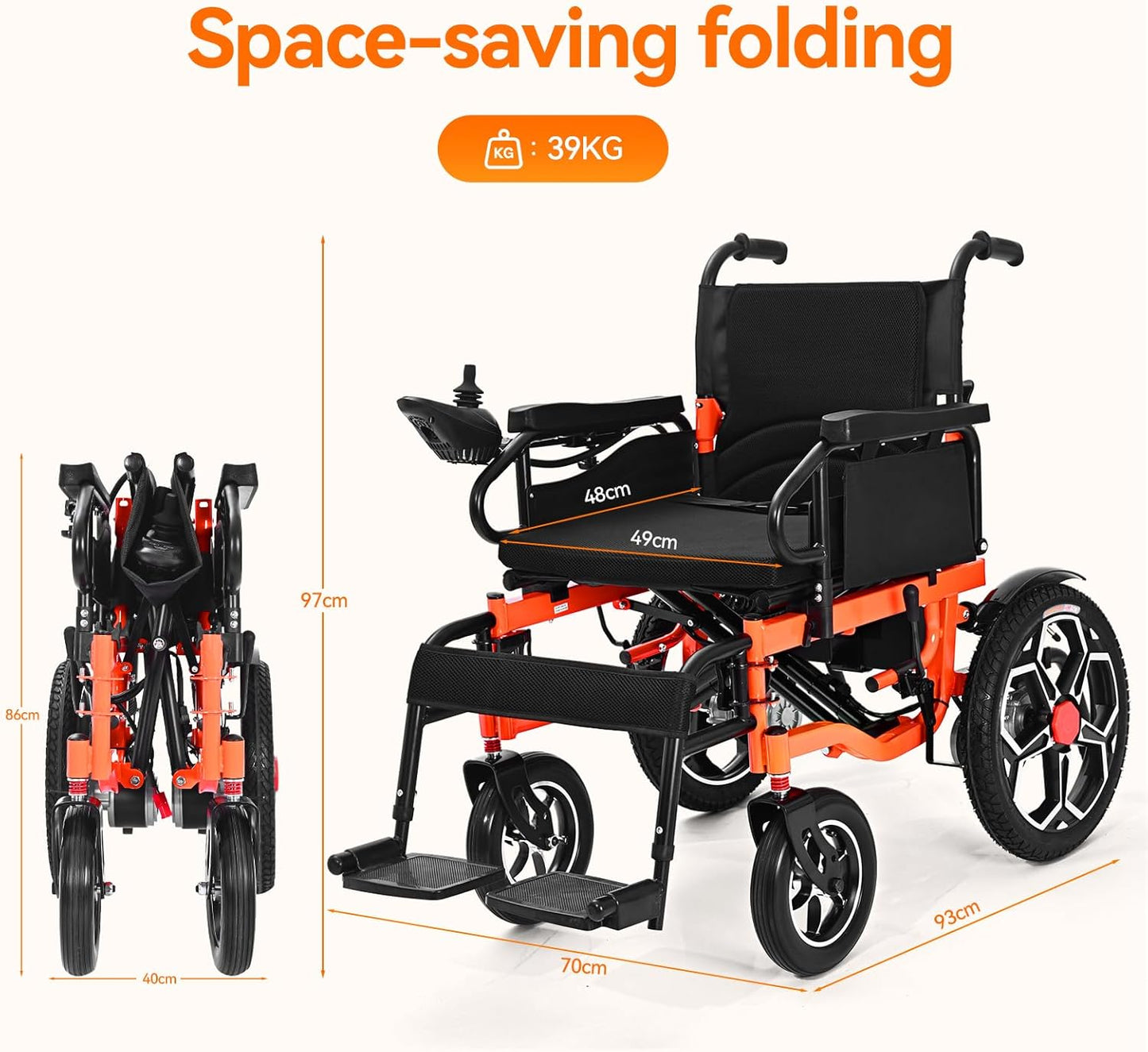 Foldable Electric Wheelchair for Adults, 500W Motor, 20Ah Lithium Battery, 30km Range, Wide Seat, All-Terrain Mobility Chair