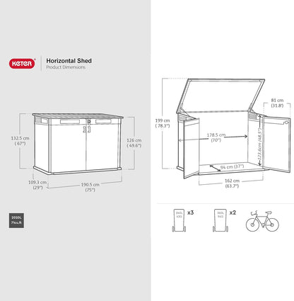 Horizontal Storage Shed with Hydraulic Lid, Double Doors & Lockable Design