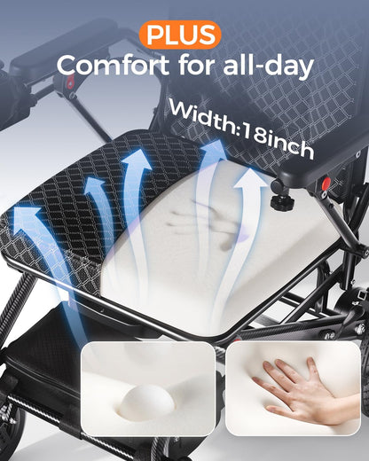 Lightweight Foldable Electric Wheelchair for Adults, 15.5 Mile Range, Dual 250W Motors, Removable 15Ah Battery
