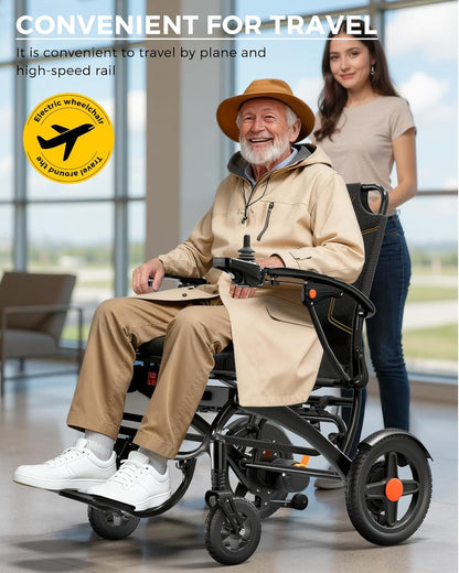 Ultra Lightweight Foldable Electric Wheelchair - 18+ Mile Range, Carbon Fiber & Aluminum Frame, Portable All-Terrain Power Chair