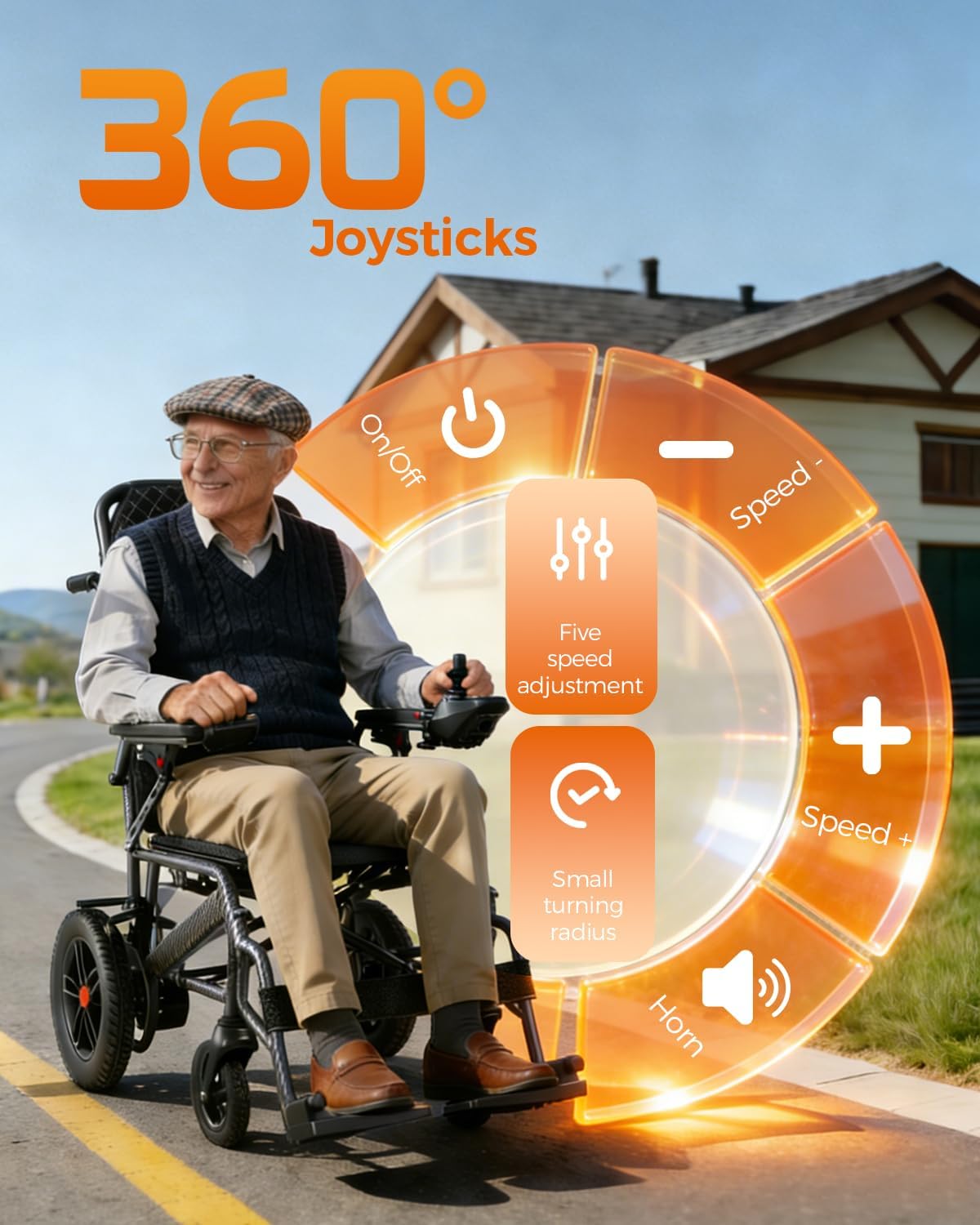 Lightweight Foldable Electric Wheelchair for Adults, 15.5 Mile Range, Dual 250W Motors, Removable 15Ah Battery