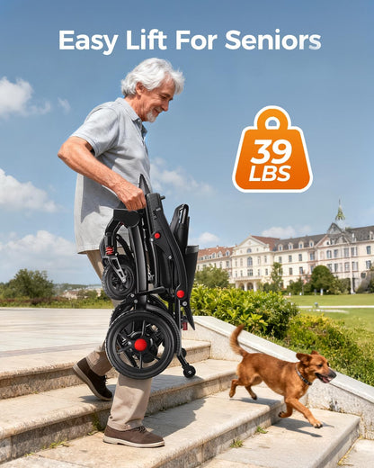 Ultra Lightweight Foldable Electric Wheelchair for Adults, 25 Mile Range, Portable All-Terrain Power Chair with 360° Joystick