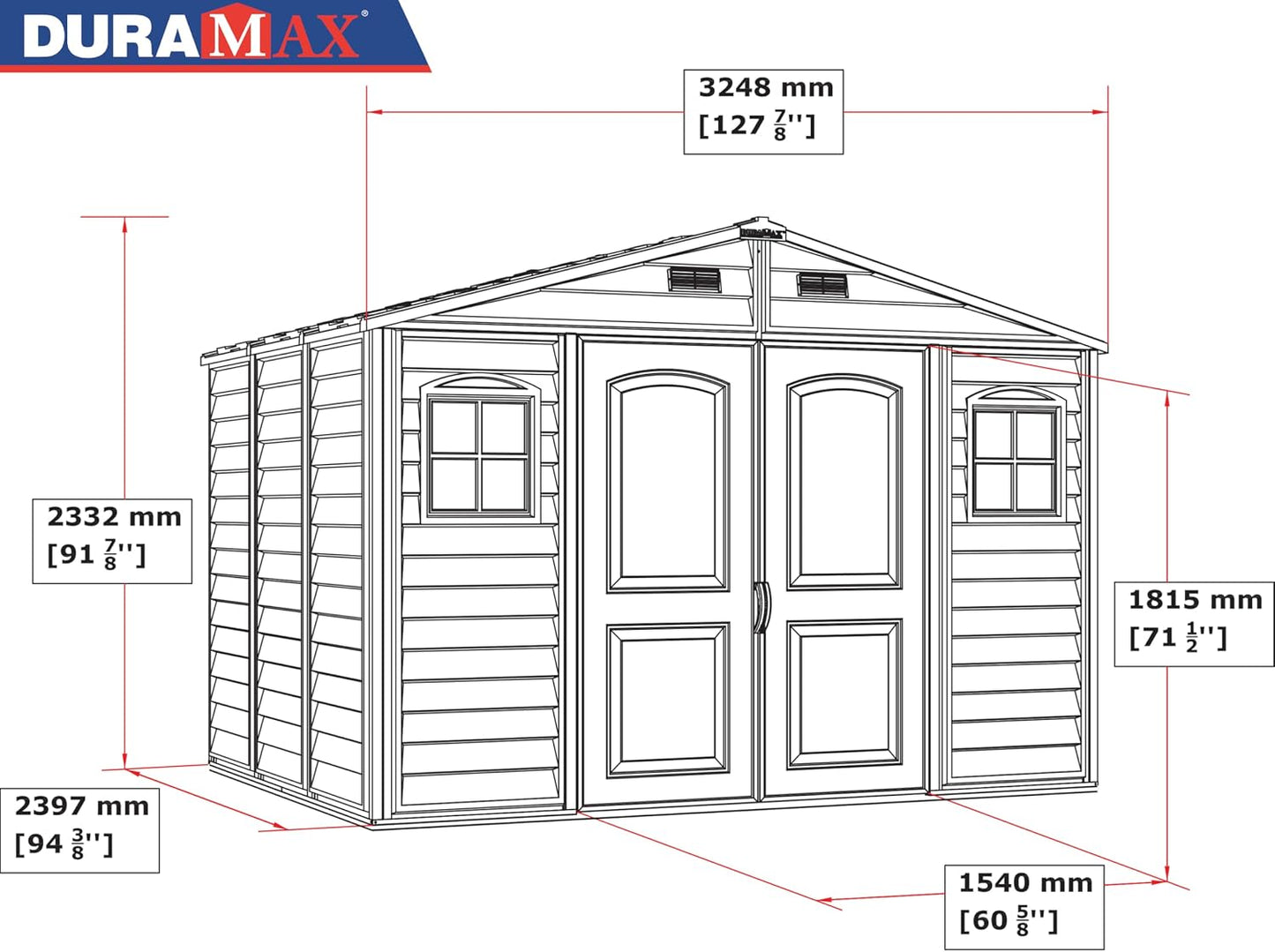 10 x 8 ft Outdoor Plastic Garden Storage Shed with Double Doors, Windows & Metal Foundation Kit