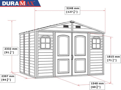 10 x 8 ft Outdoor Plastic Garden Storage Shed with Double Doors, Windows & Metal Foundation Kit