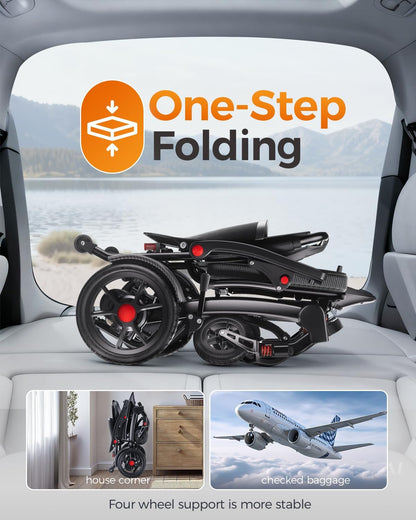 Ultra Lightweight Foldable Electric Wheelchair for Adults, 25 Mile Range, Portable All-Terrain Power Chair with 360° Joystick