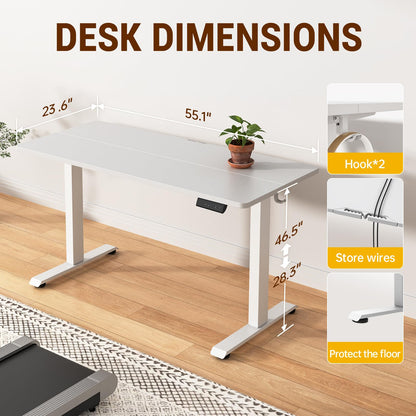 Veken 55 Inch Electric Standing Desk White