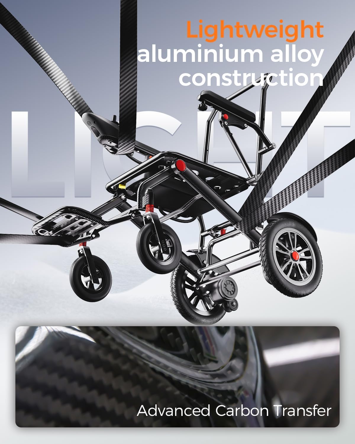 Lightweight Foldable Electric Wheelchair for Adults, 15.5 Mile Range, Dual 250W Motors, Removable 15Ah Battery