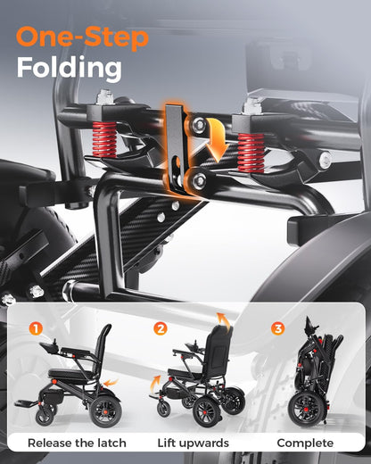 Lightweight Foldable Electric Wheelchair for Adults, 15.5 Mile Range, Dual 250W Motors, Removable 15Ah Battery