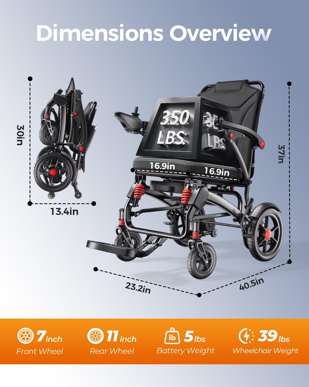 Ultra Lightweight Foldable Electric Wheelchair for Adults, 25 Mile Range, Portable All-Terrain Power Chair with 360° Joystick