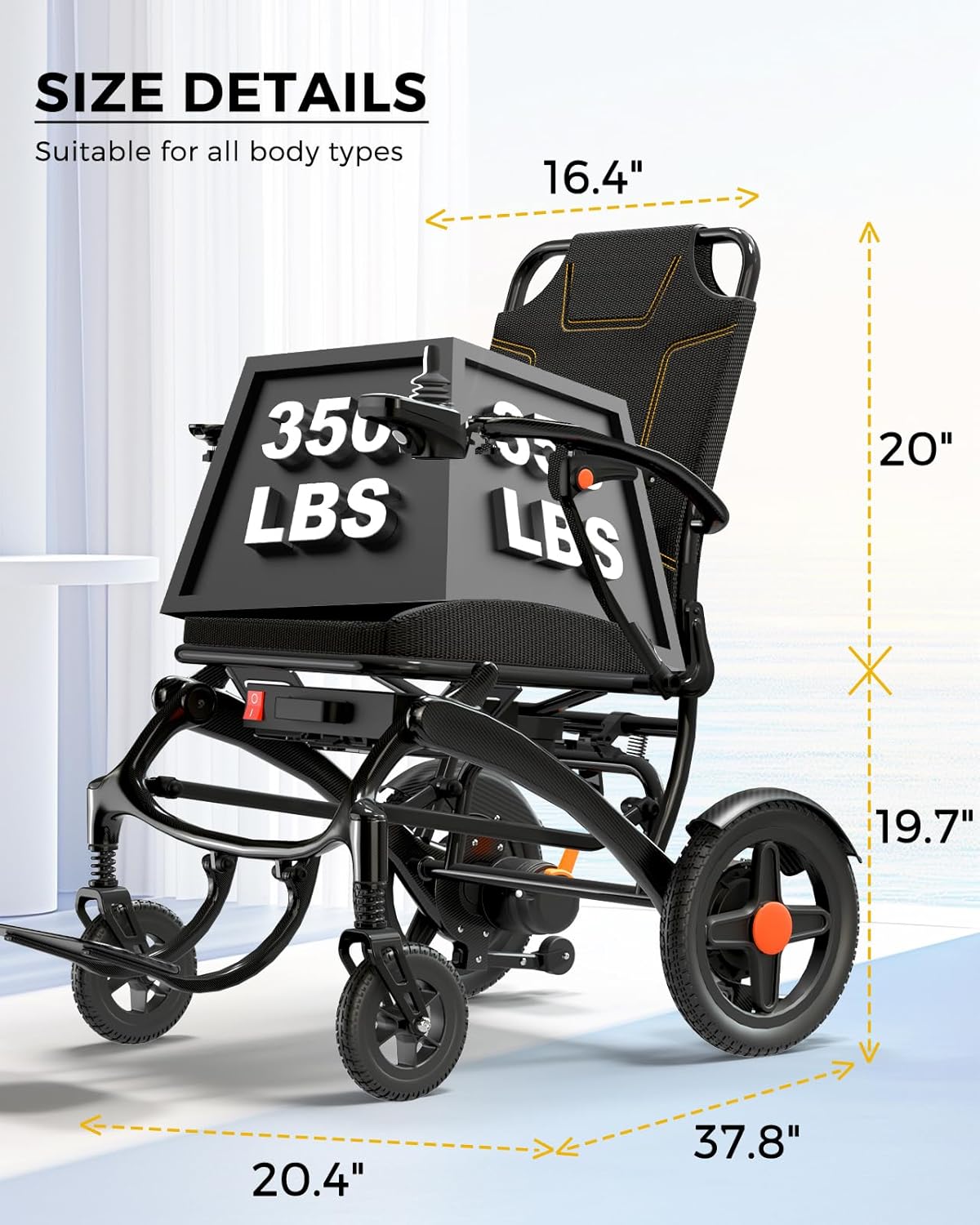 Ultra Lightweight Foldable Electric Wheelchair - 18+ Mile Range, Carbon Fiber & Aluminum Frame, Portable All-Terrain Power Chair