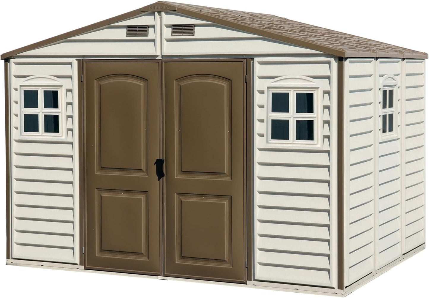 10 x 8 ft Outdoor Plastic Garden Storage Shed with Double Doors, Windows & Metal Foundation Kit