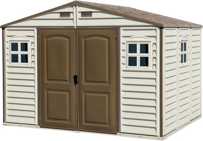 10 x 8 ft Outdoor Plastic Garden Storage Shed with Double Doors, Windows & Metal Foundation Kit