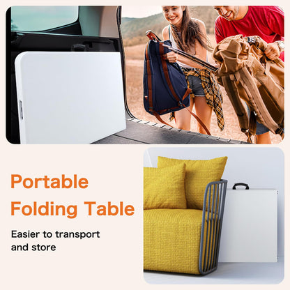 Sweetcrispy 4 FT Folding Picnic Table with Carrying Handle Basic White