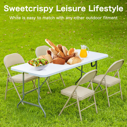 Sweetcrispy 4 FT Folding Picnic Table with Carrying Handle Basic White