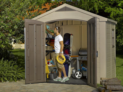 8 x 6 ft Outdoor Garden Storage Shed with Double Doors, Skylight, Window & Heavy-Duty Floor Panel