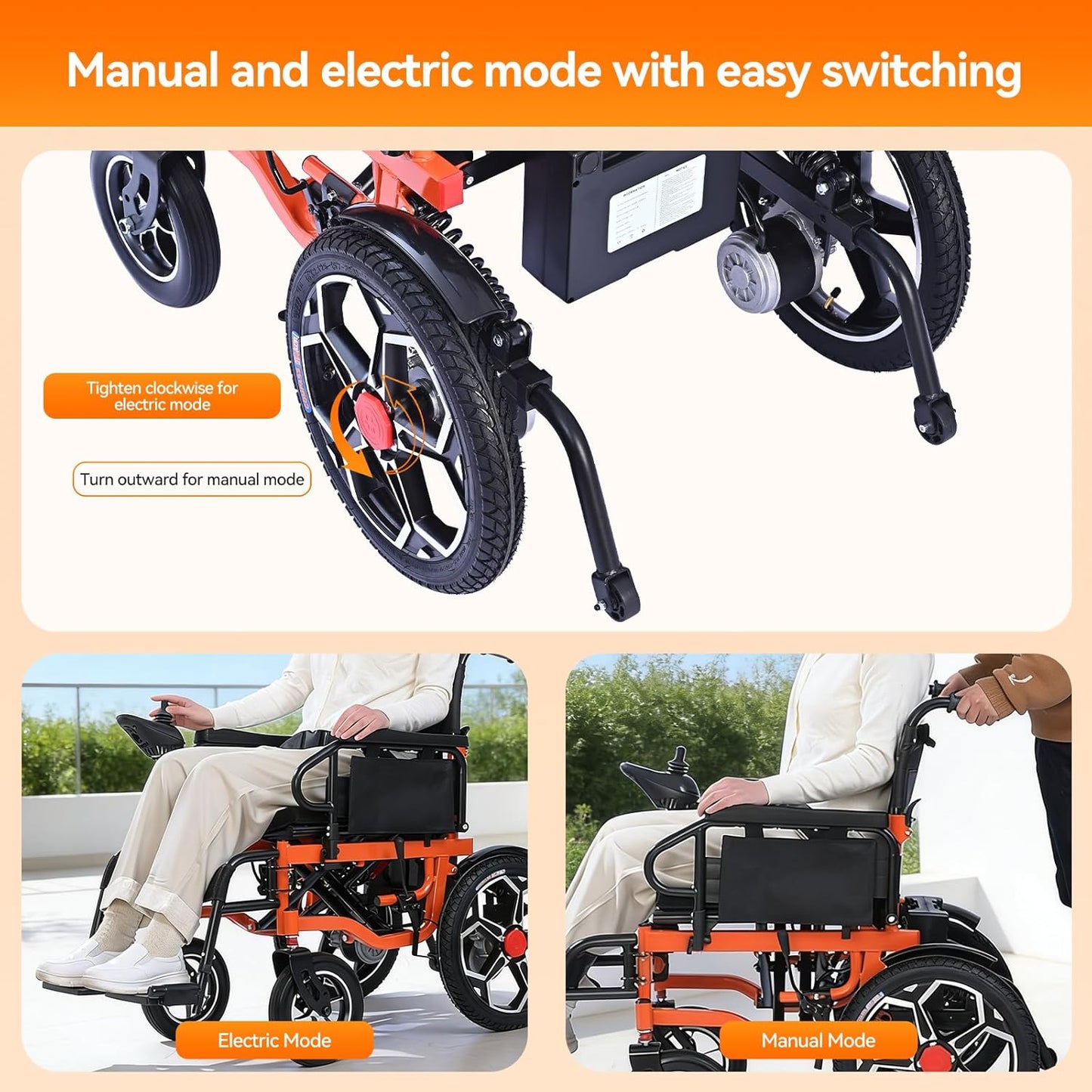 Foldable Electric Wheelchair for Adults, 500W Motor, 20Ah Lithium Battery, 30km Range, Wide Seat, All-Terrain Mobility Chair