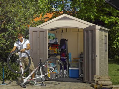 8 x 6 ft Outdoor Garden Storage Shed with Double Doors, Skylight, Window & Heavy-Duty Floor Panel