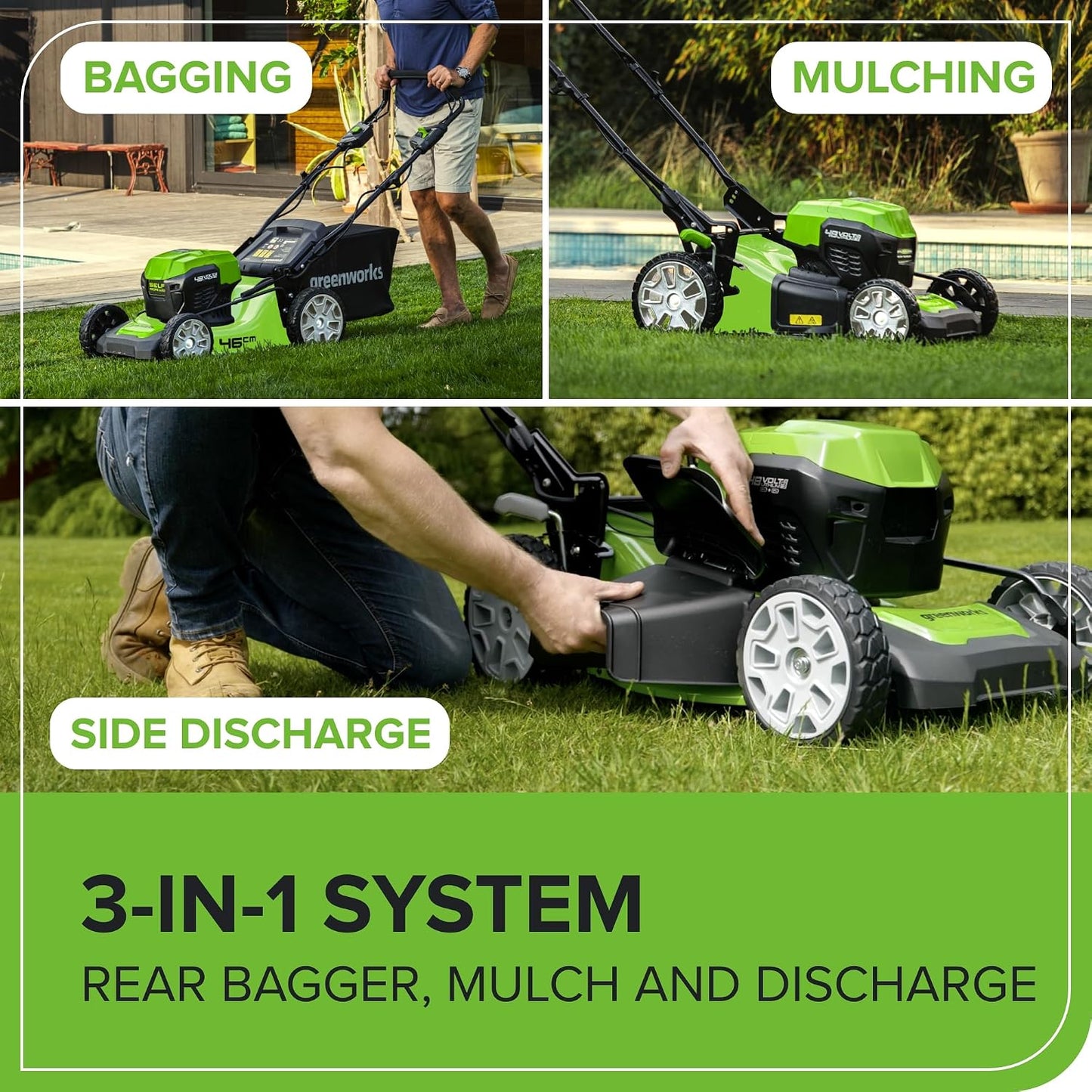 48V Cordless Self-Propelled Lawn Mower with 46cm Cutting Width, 55L Grass Bag, 2 x 4Ah Batteries