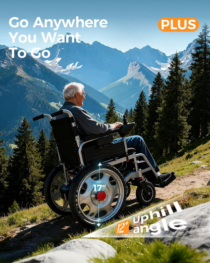 Lightweight Foldable Electric Wheelchair for Adults, 25+ Mile Travel Range, Portable Power Chair, Durable Alloy Frame