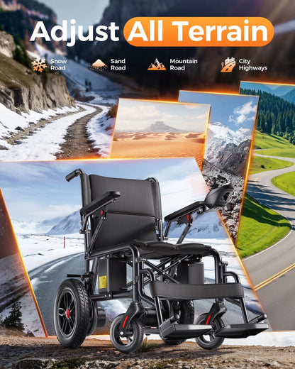 Lightweight Foldable Electric Wheelchair for Adults, 15 Mile Travel Range, Portable Power Chair with Joystick Control