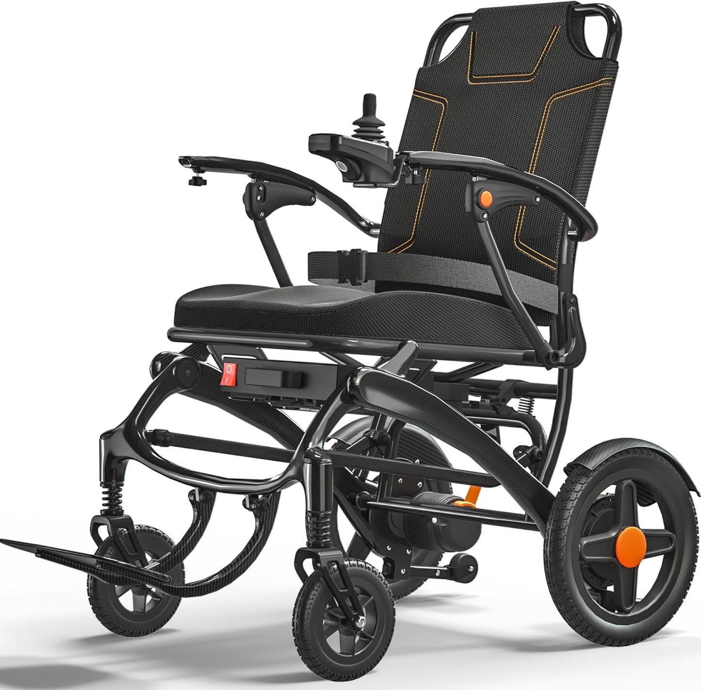 Ultra Lightweight Foldable Electric Wheelchair - 18+ Mile Range, Carbon Fiber & Aluminum Frame, Portable All-Terrain Power Chair