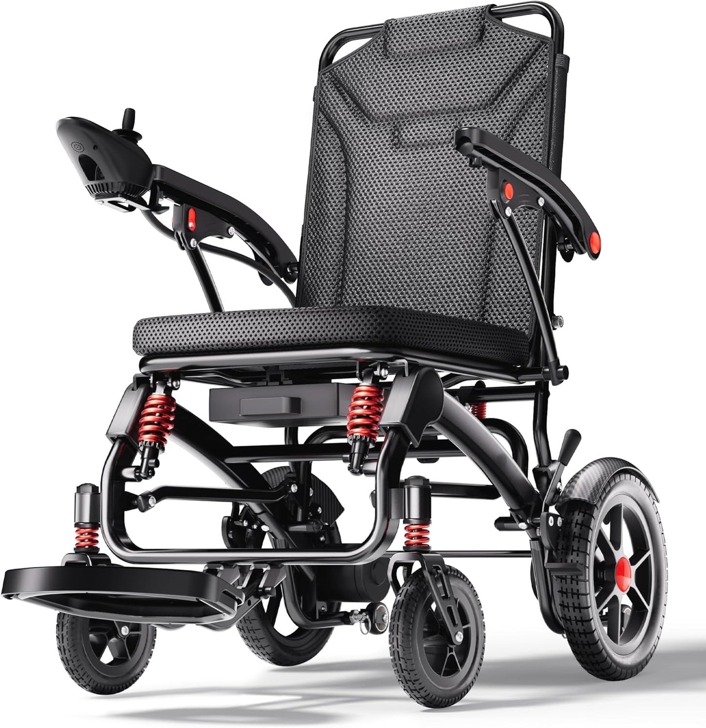 Ultra Lightweight Foldable Electric Wheelchair for Adults, 25 Mile Range, Portable All-Terrain Power Chair with 360° Joystick