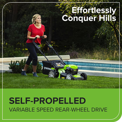 48V Cordless Self-Propelled Lawn Mower with 46cm Cutting Width, 55L Grass Bag, 2 x 4Ah Batteries