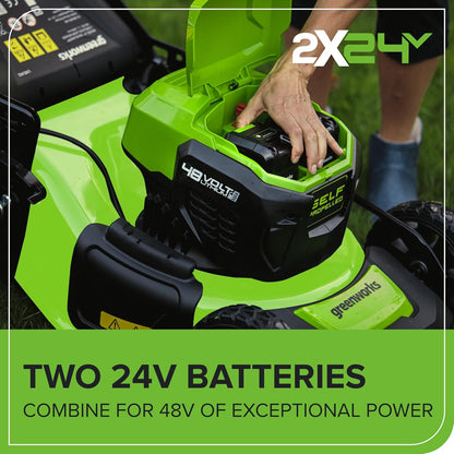 48V Cordless Self-Propelled Lawn Mower with 46cm Cutting Width, 55L Grass Bag, 2 x 4Ah Batteries