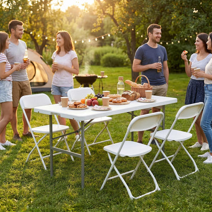 Sweetcrispy 4 FT Folding Picnic Table with Carrying Handle Basic White