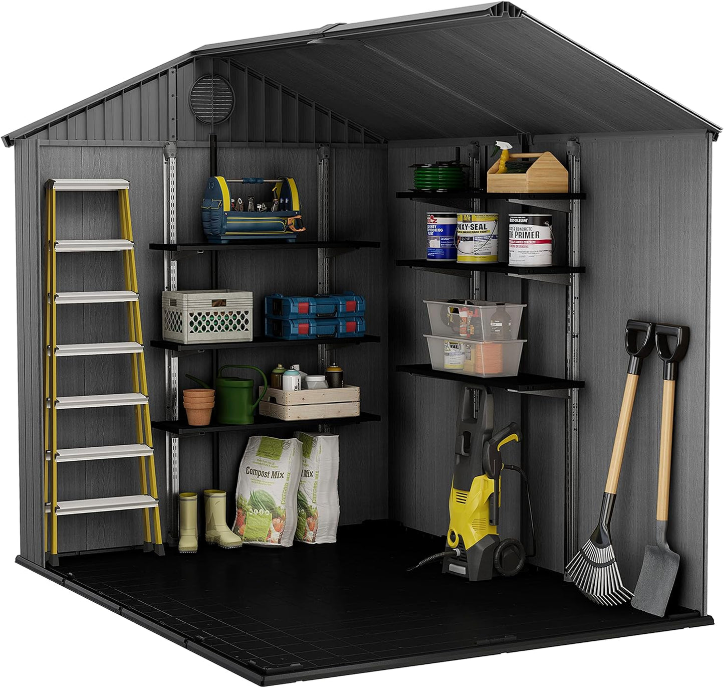 6 x 8 ft Outdoor Garden Storage Shed with Double Doors, Window & Heavy-Duty Floor Panel
