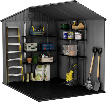 6 x 8 ft Outdoor Garden Storage Shed with Double Doors, Window & Heavy-Duty Floor Panel