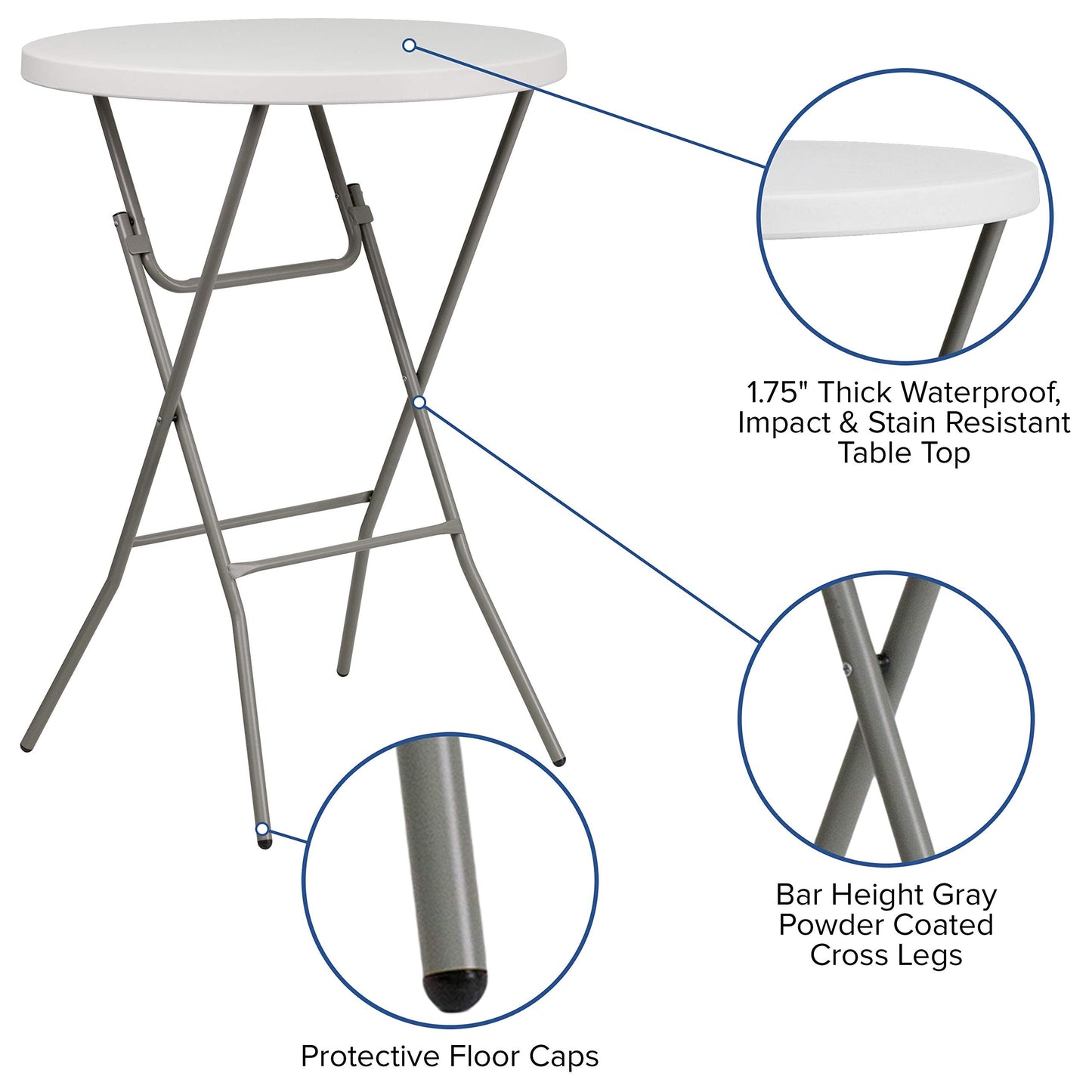 Flash Furniture Kathryn 31.5 Inch Round Folding Bar Height Table Granite White
