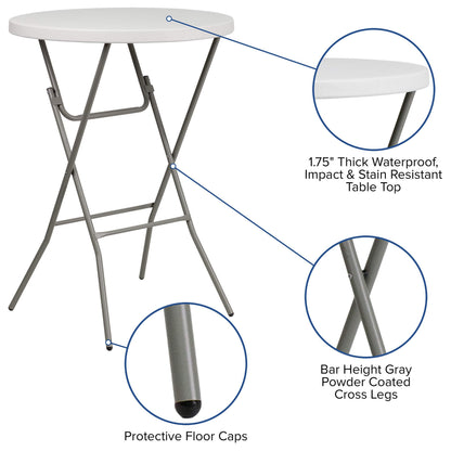 Flash Furniture Kathryn 31.5 Inch Round Folding Bar Height Table Granite White
