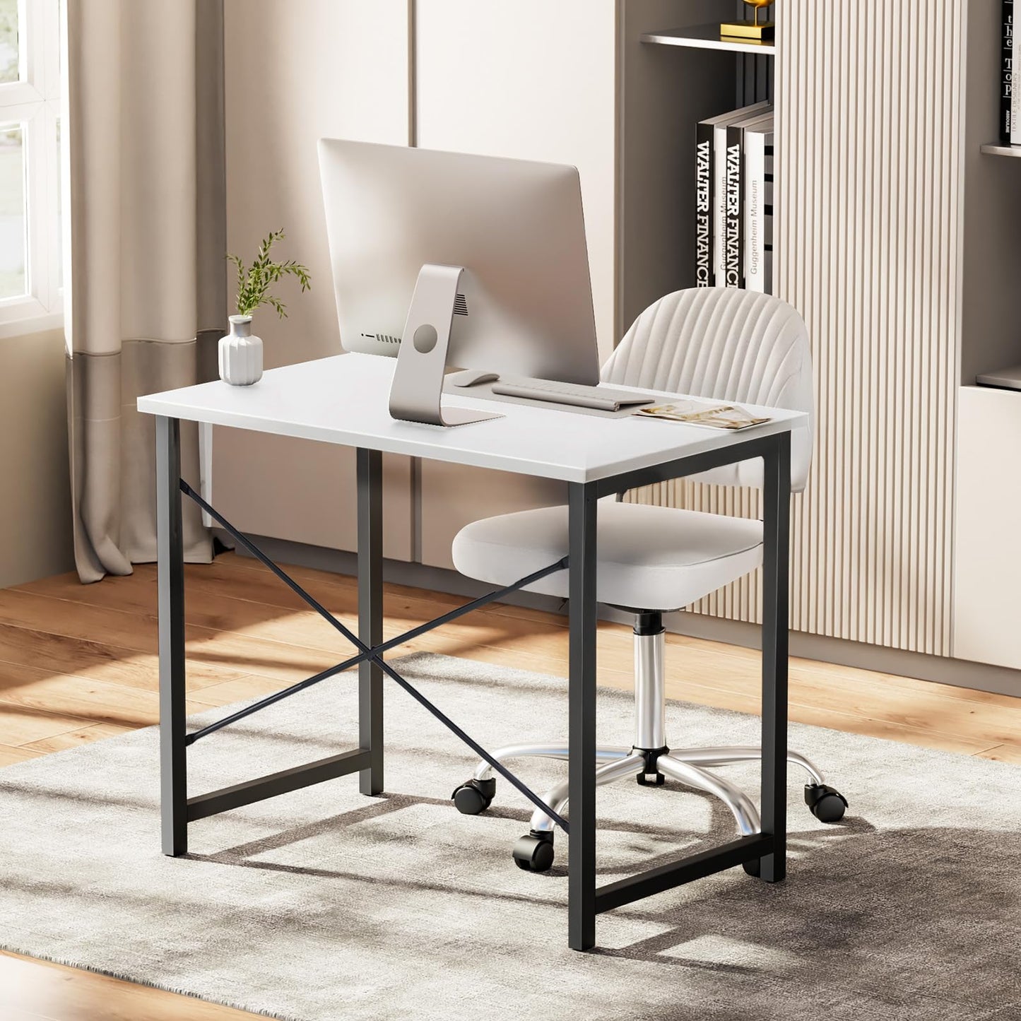 Sweetcrispy 32 Inch Small Computer Desk Home Office White Black