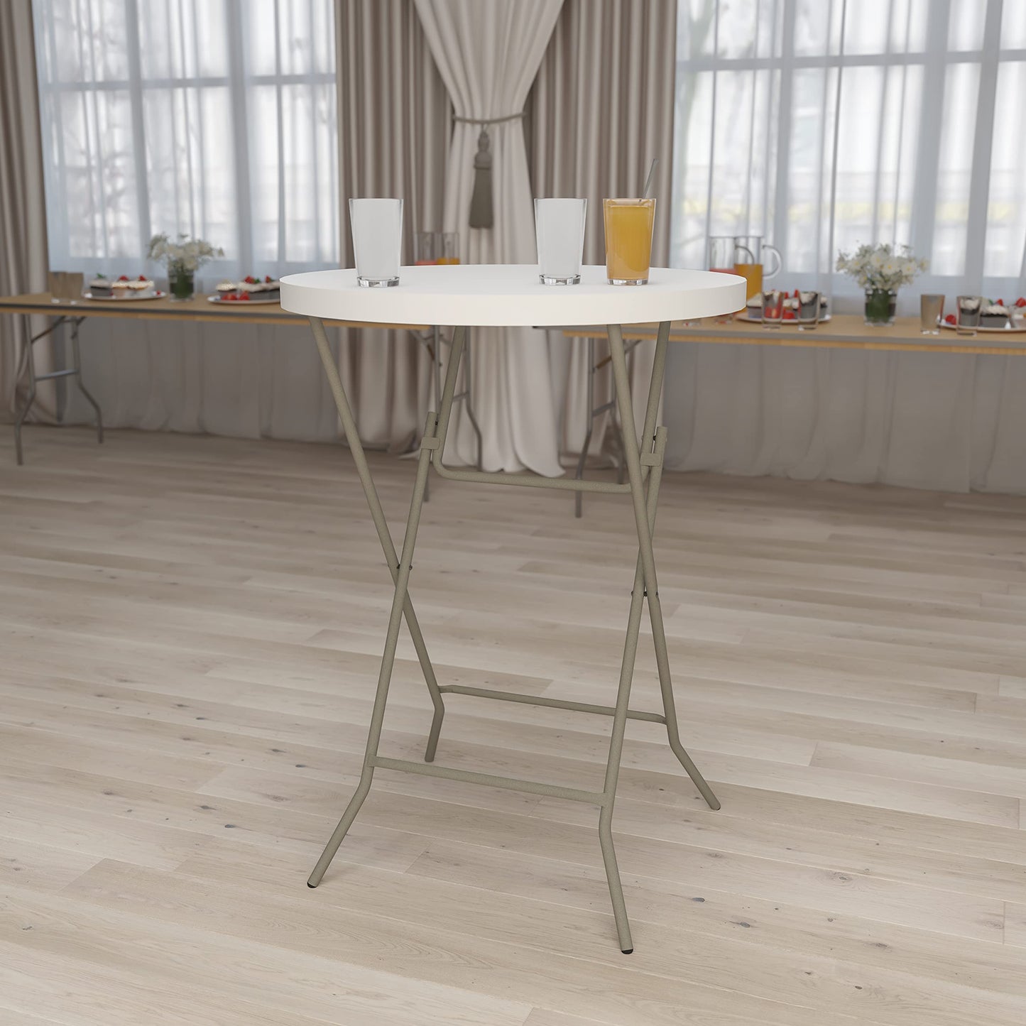 Flash Furniture Kathryn 31.5 Inch Round Folding Bar Height Table Granite White